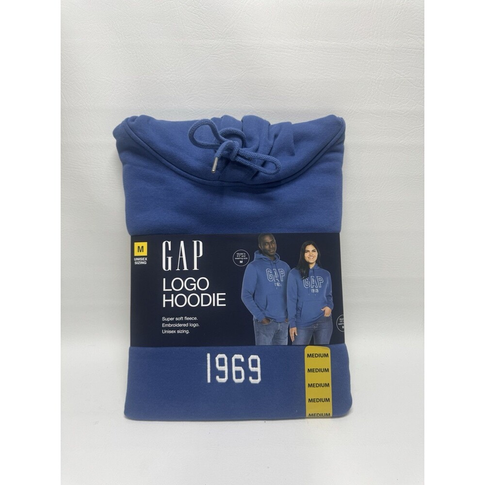 Gap Unisex Adult Embroidered Kangaroo Pocket Soft Fleece Hoodie Blue NEW MEDIUM